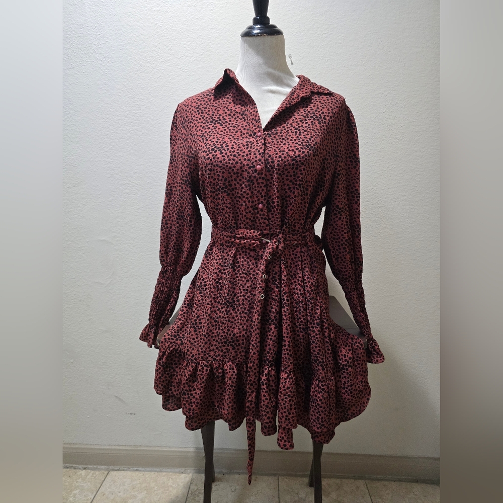 Boohoo Black and Red Long Sleeve Dress